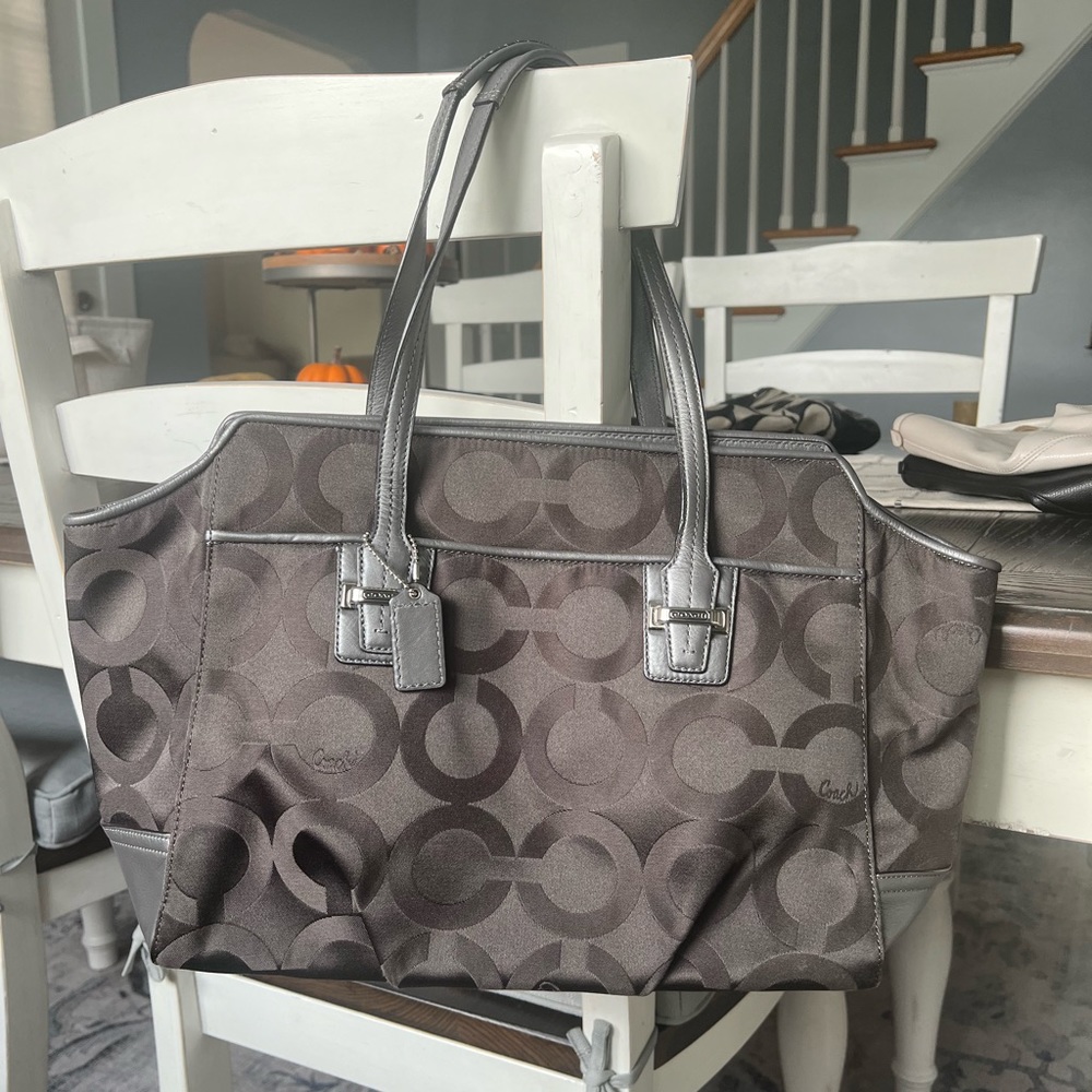 Coach Gray/Taupe Coach Logo Tote Bag